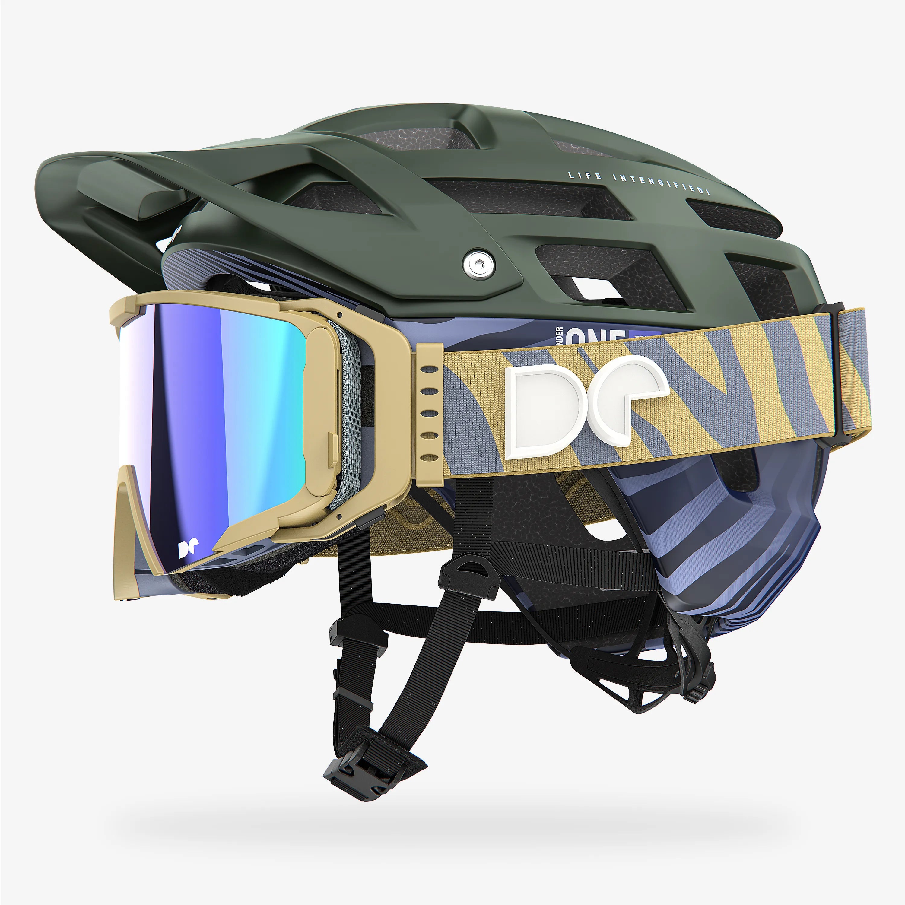 Defender One Tour Forest Green Mountain Bike Helmet + Sporter Boostup All Road Goggle