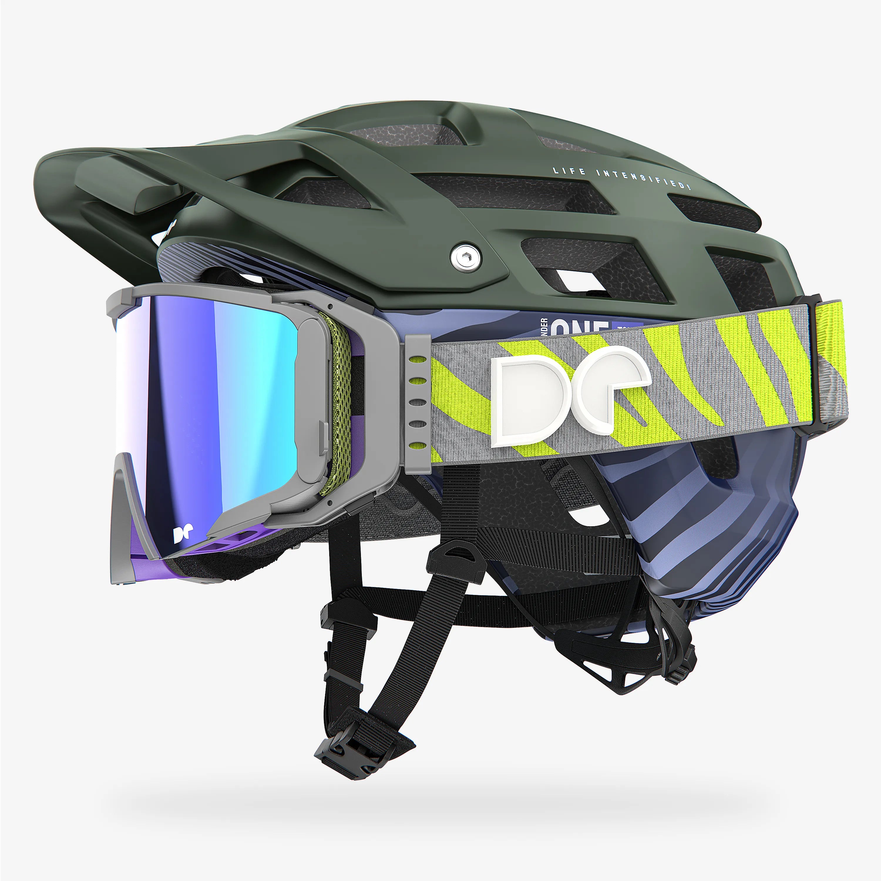 Defender One Tour Forest Green Mountain Bike Helmet + Sporter Boostup All Road Goggle