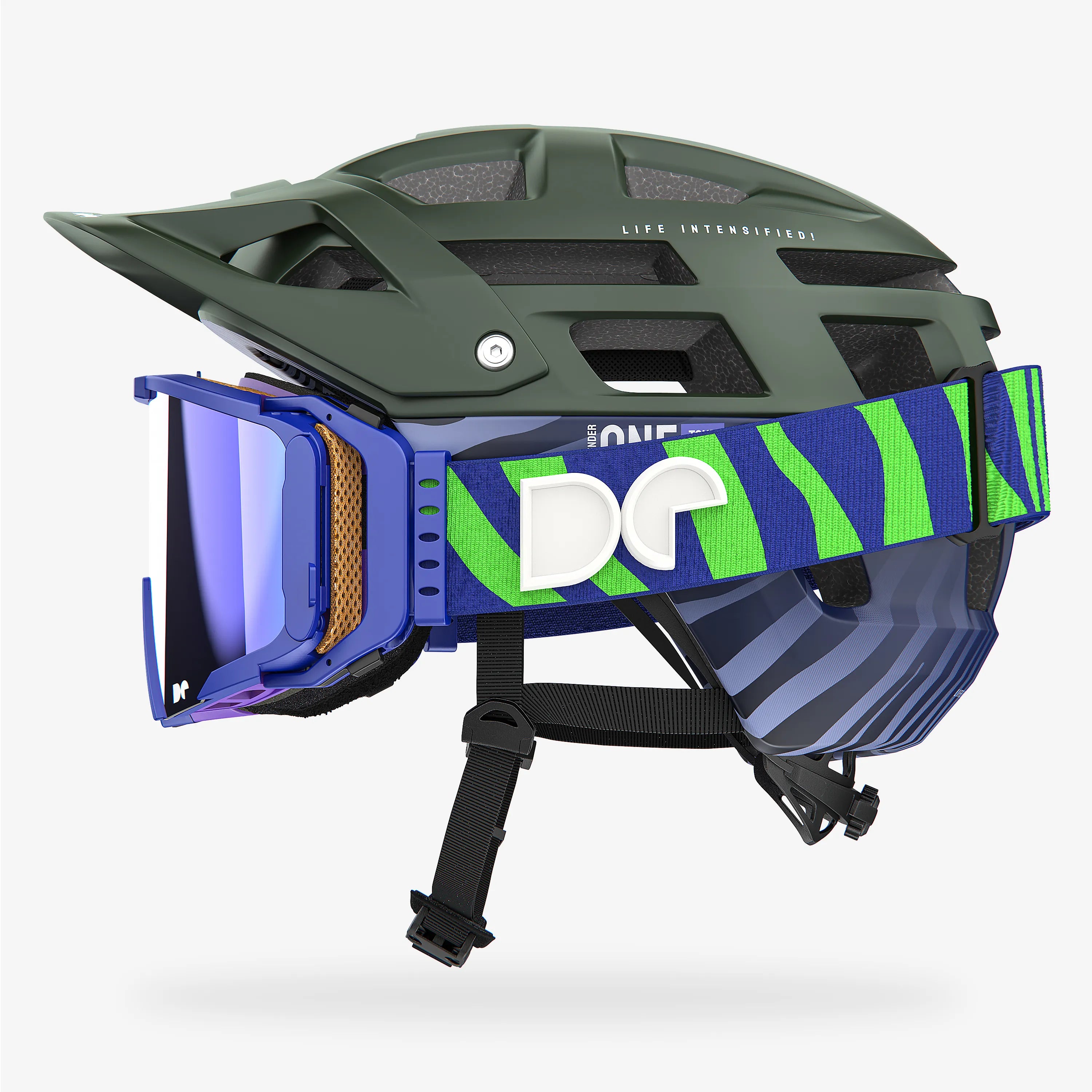 Defender One Tour Forest Green Mountain Bike Helmet + Sporter Boostup All Road Goggle