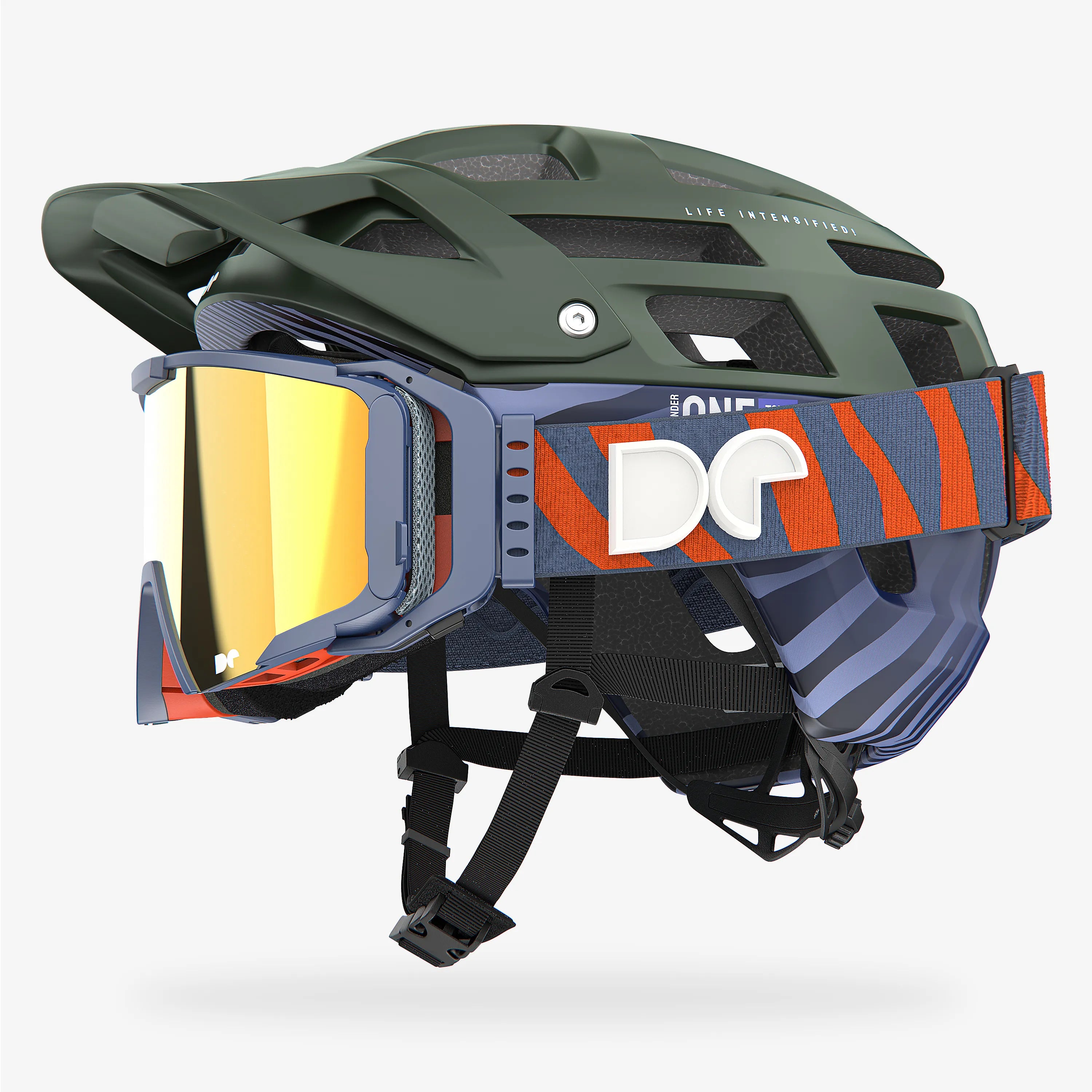Defender One Tour Forest Green Mountain Bike Helmet + Sporter Boostup All Road Goggle