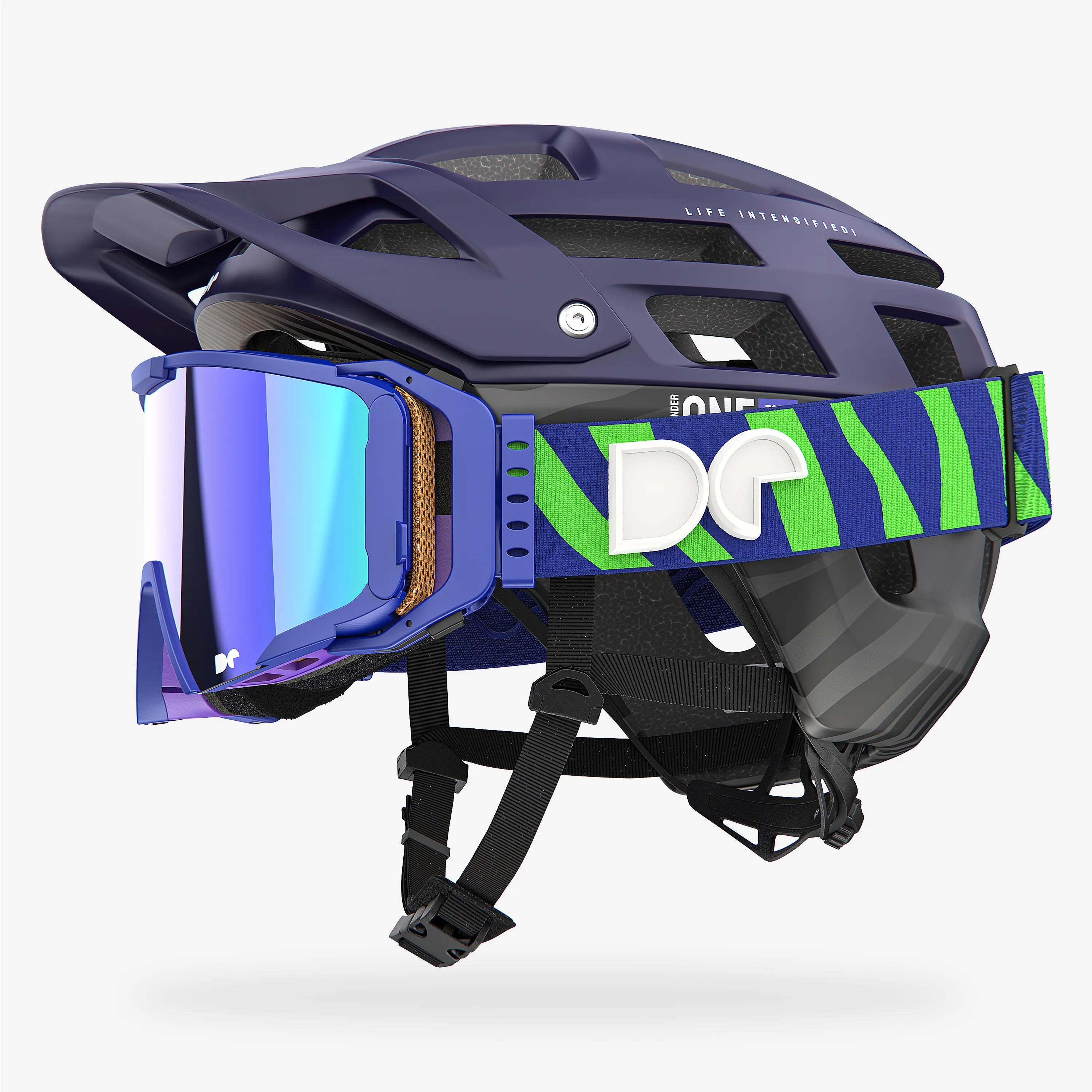Casco de bicicleta de montaña Defender One Tour morado oscuro + gafas Sporter Boostup All Road