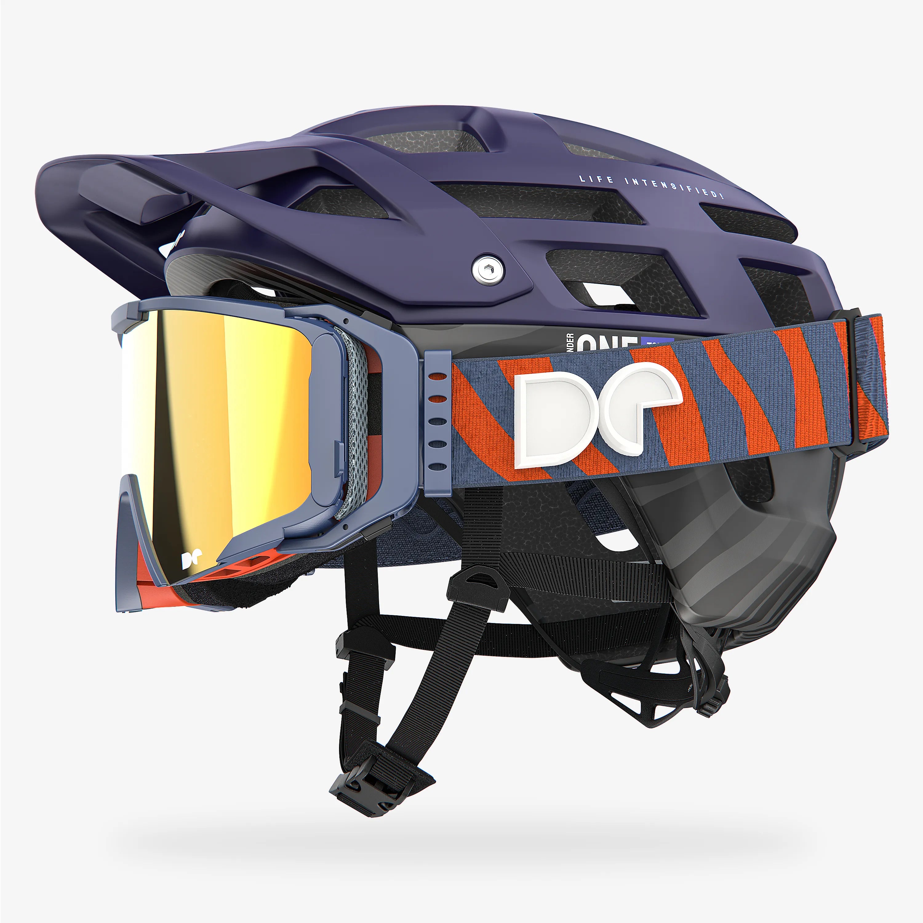 Casco de bicicleta de montaña Defender One Tour morado oscuro + gafas Sporter Boostup All Road