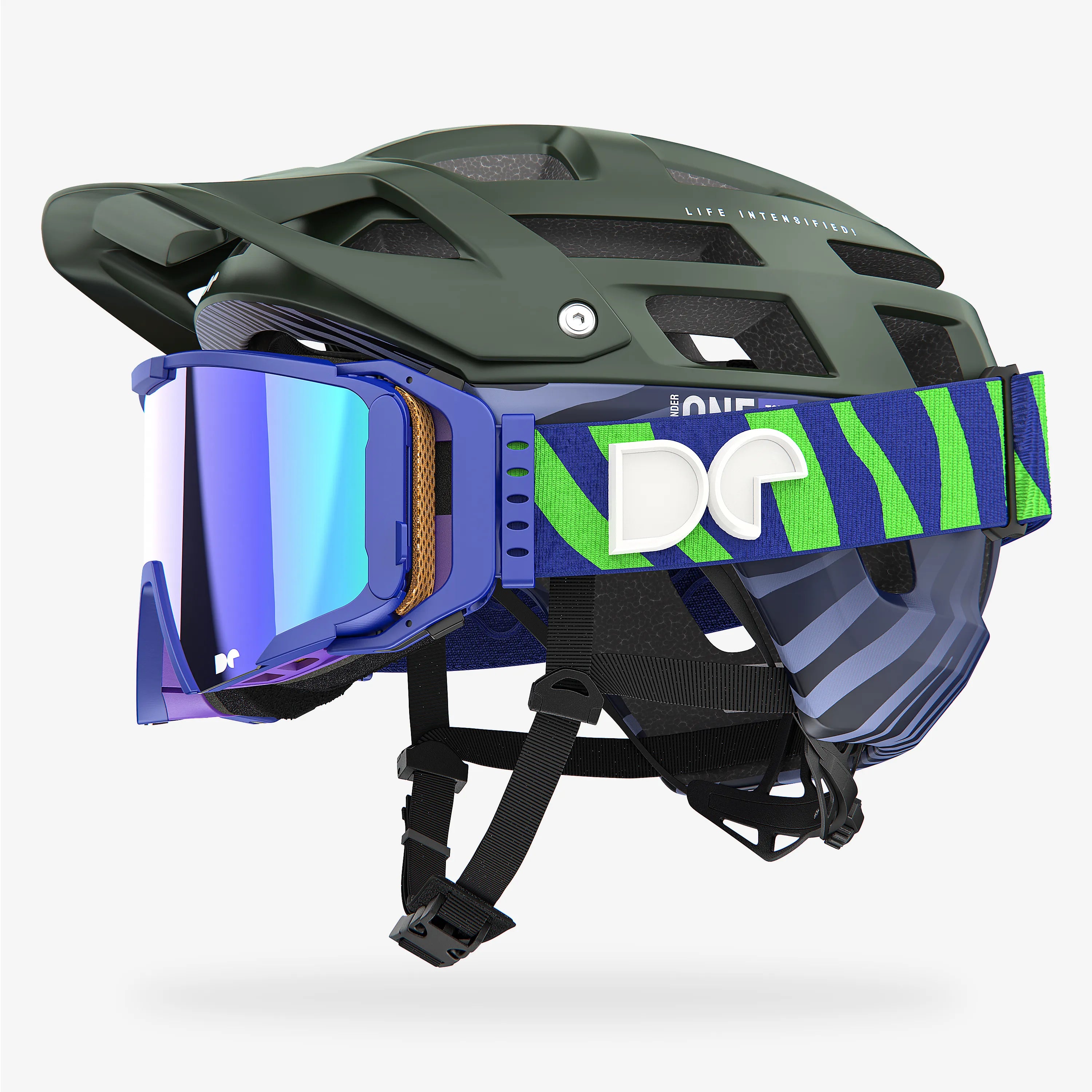 Mountainbike-Helm Defender One Tour Forest Green + Schutzbrille Sporter Boostup All Road
