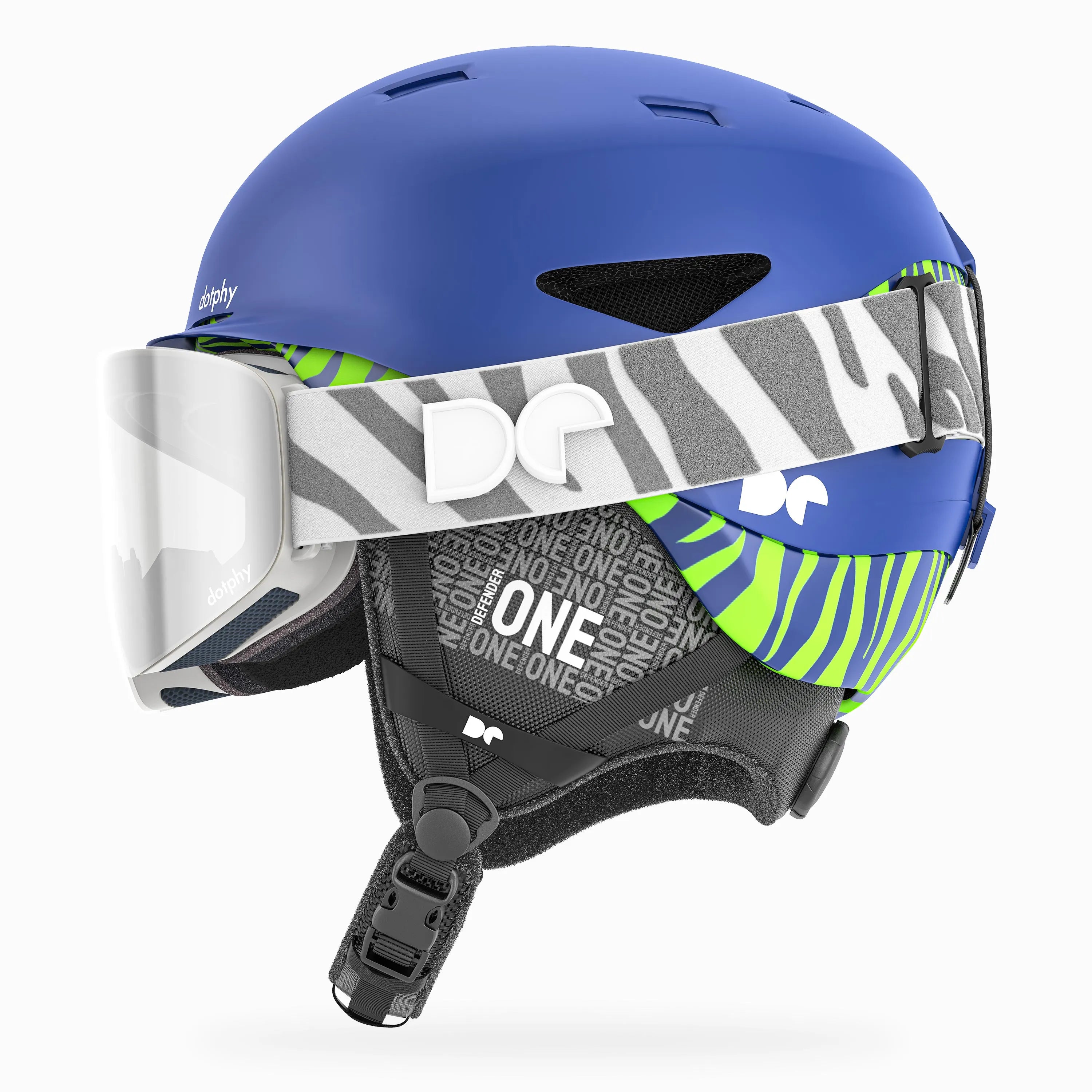 Defender One Royal Blue Ski Helmet + Defender 1000 Pro Shadow Ski Goggle Combo