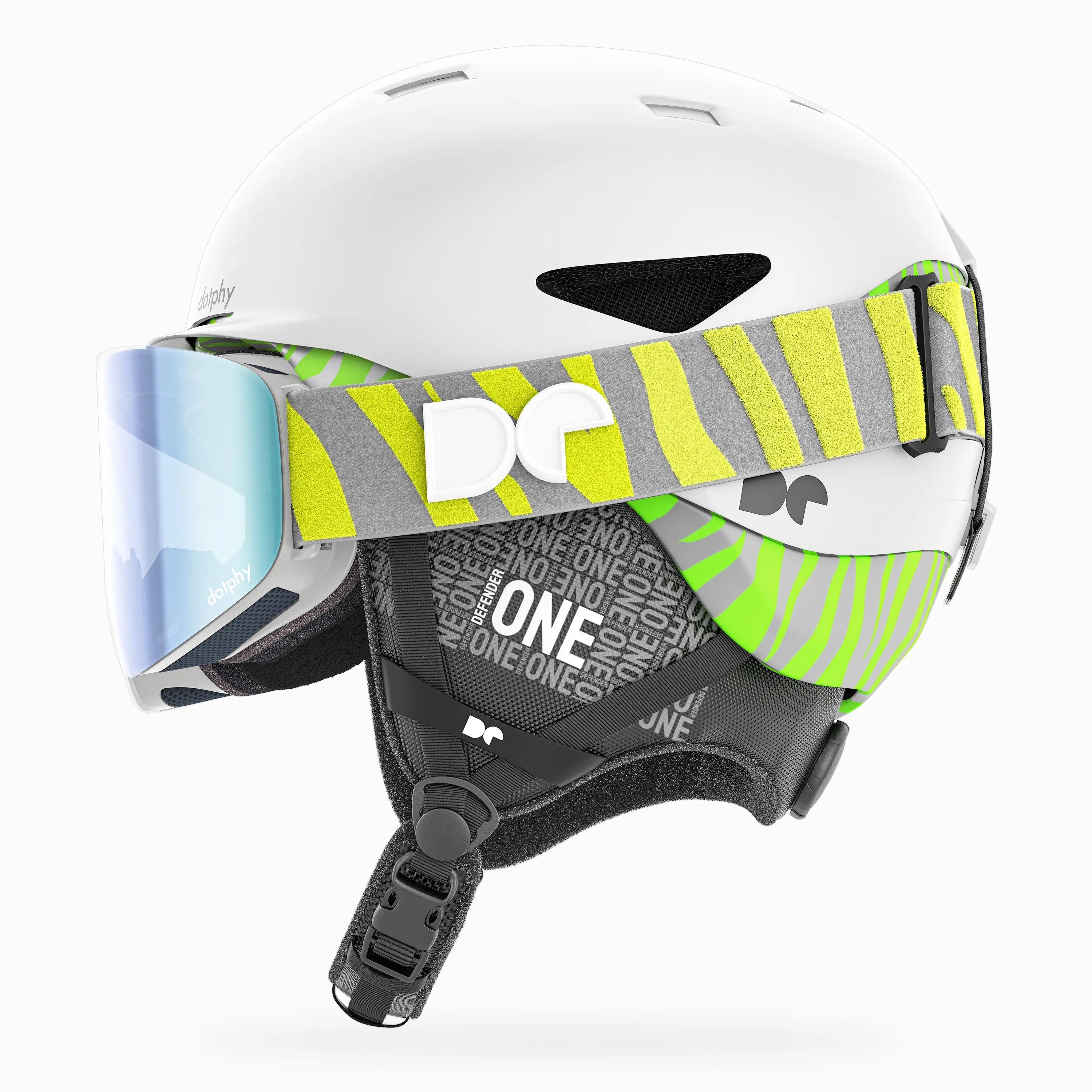 Defender One Snow White Ski Helmet + Defender 1000 Pro Nardo Ski Goggle Combo