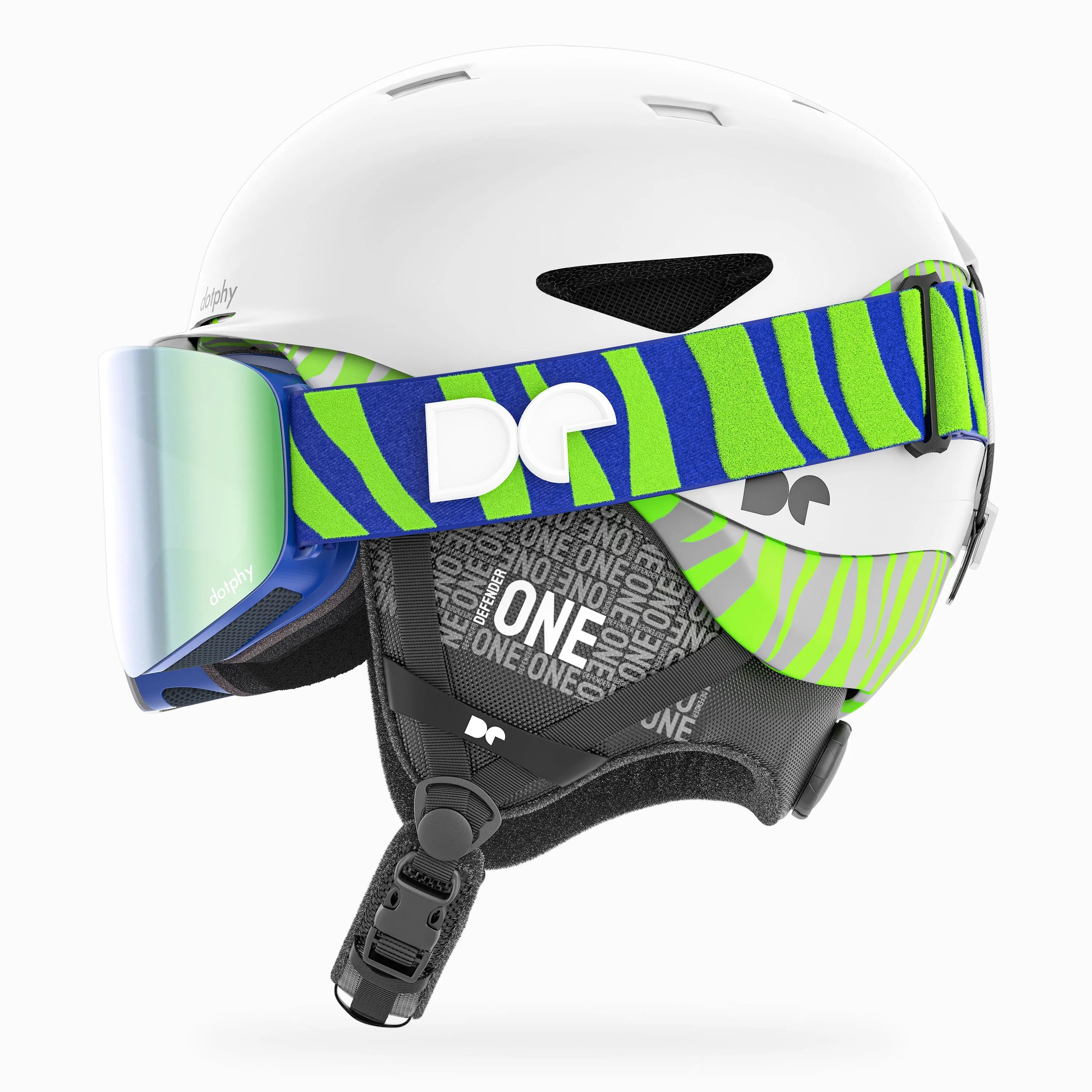Defender One Snow White Ski Helmet + Defender 1000 Pro Polar Light Ski Goggle Combo